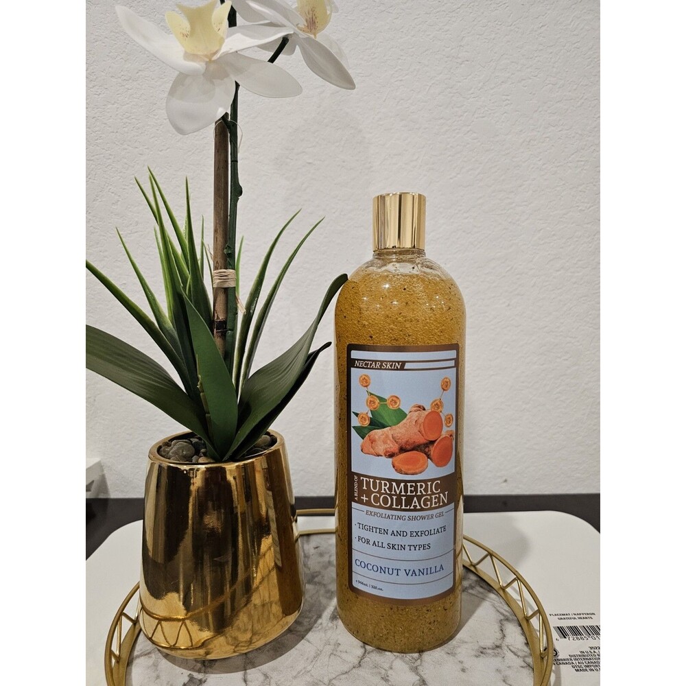 Nectar Skin Turmeric +Collagen  Exfoliating Shower Gel Coconut Vanilla 32 Fl Oz